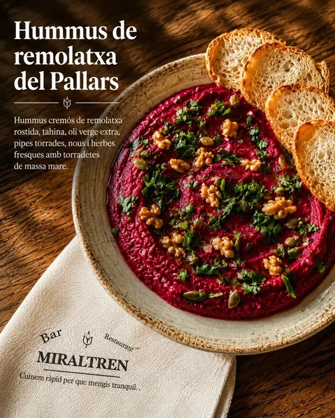 Houmous de betterave du Pallars et pain croustillant